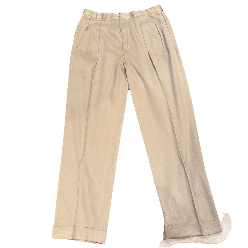 Polo Ralph Lauren Mens 34x30 Beige Cuffed Leg Seam Pleated Trousers Grandpa Pant